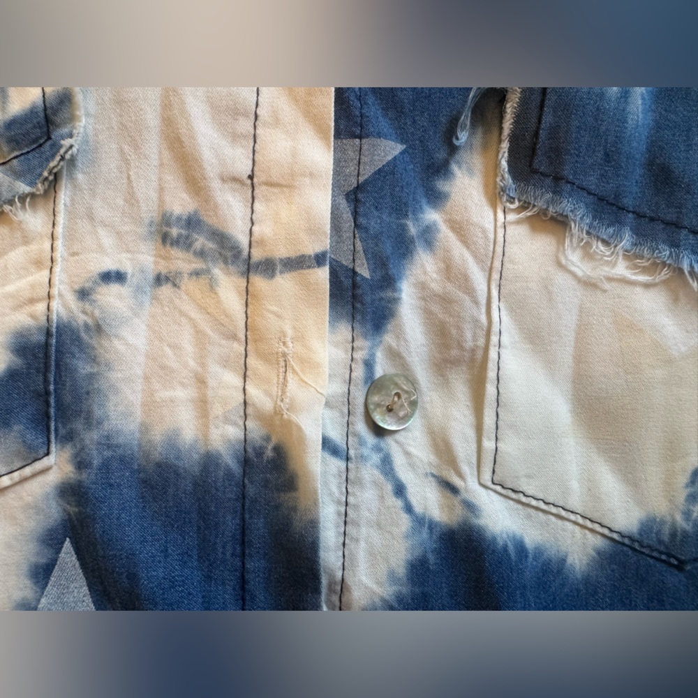 VTG Kabana Blue & White Tie-Dye Star Print Button Down Shirt Women’s – PTP 23.5” - Picture 2 of 9